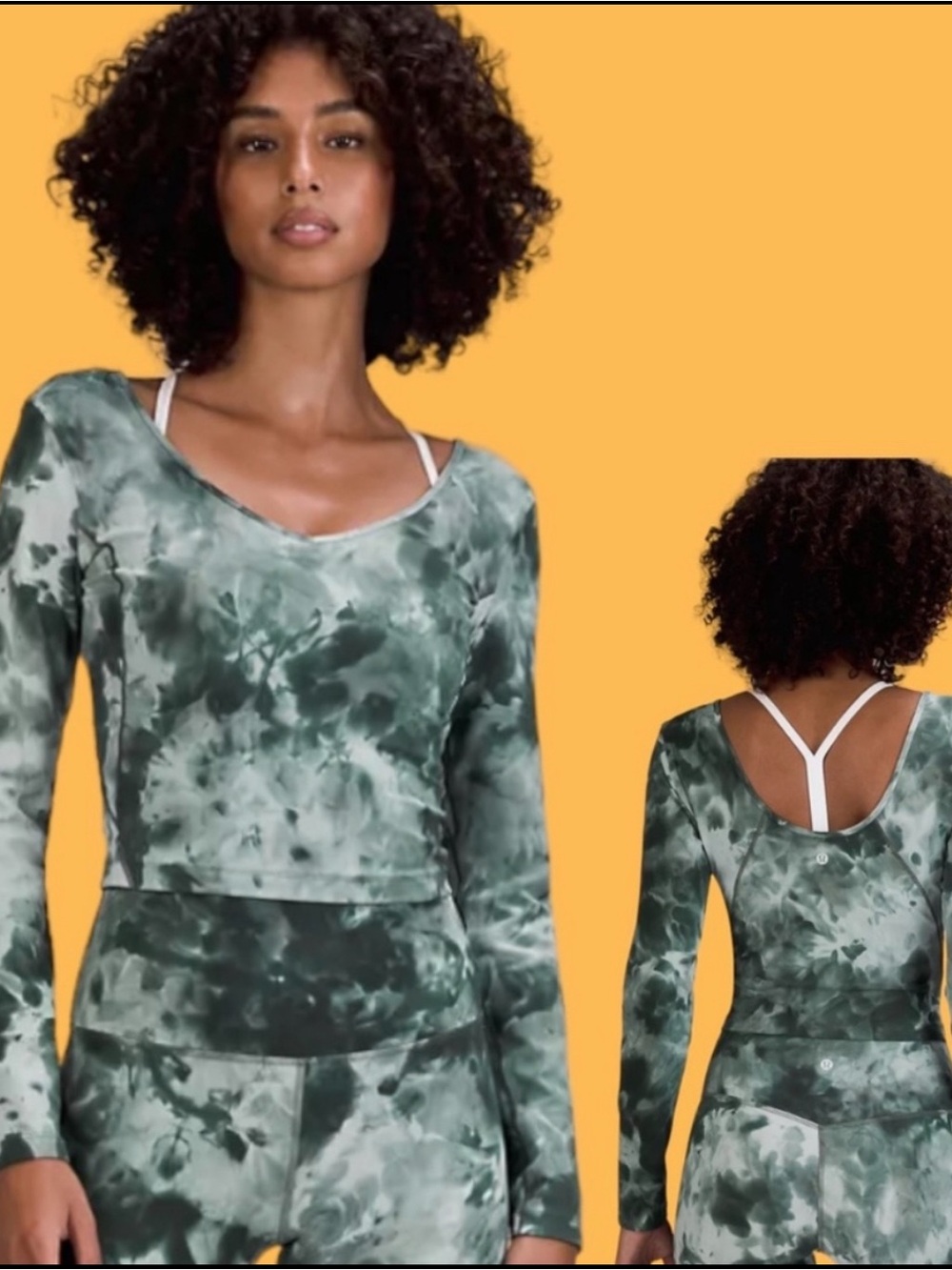 lululemon Align Green Tie-Dye Long Sleeve Crop Shirt